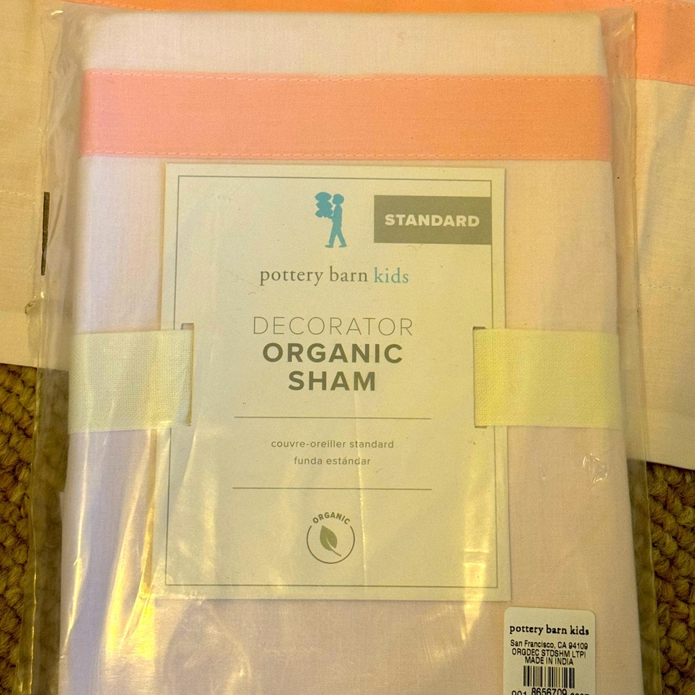2 NWT Pottery Barn standard organic shams pink